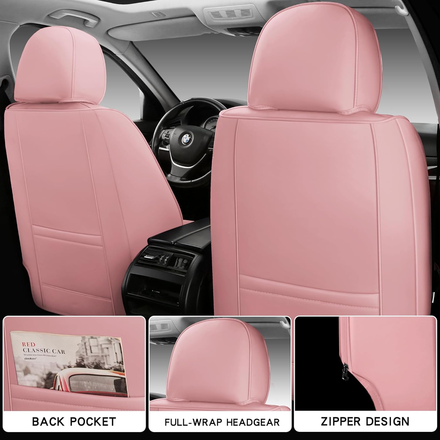 Full Coverage Leather Car Seat Covers Full Set Fit for Cars Trucks Sedans with Waterproof Leatherette in Automotive Seat Cover Accessories (Black and Red)