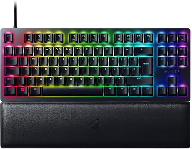 Razer Huntsman V2 Tenkeyless (Red Switch) - Optical Gaming Keyboard (Doubleshot PBT Keycaps, Detachable USB Type C Cable, Ergonomic Wrist Rest) UK Layout | Black