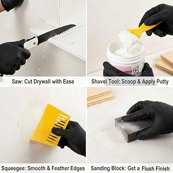 Drywall Repair Kit,34 Pcs 12x12inch Wall Patch Kit with Saw& Wood Boards,Drywall Patch Kit for Large Holes,Sheetrock Repair Kit for Cracks, Dents & Nail Holes-Quick & Easy Wall Surface Repair Solution