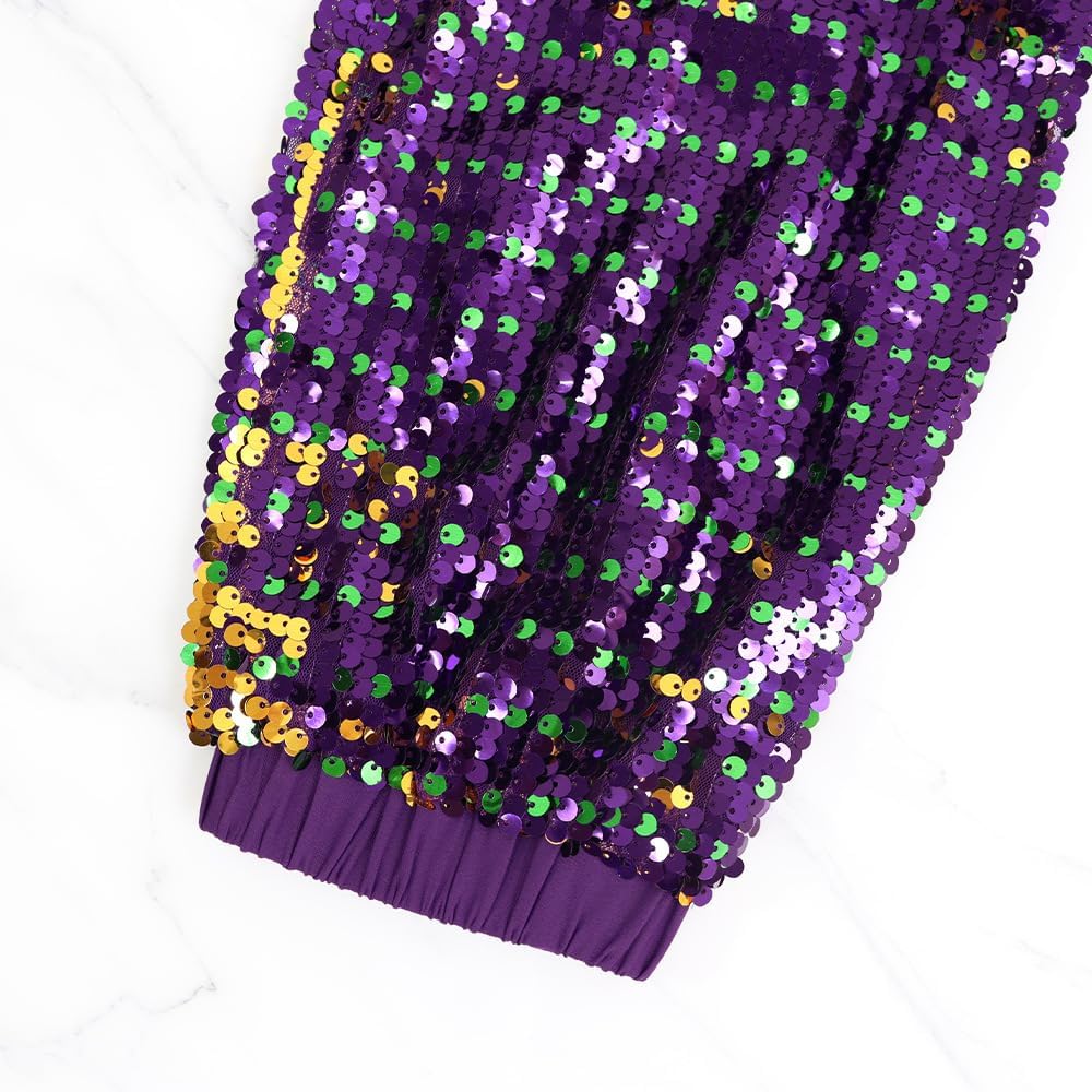 Aelidiya Women's Glitter Sequin Long Pants Bling Party Clubwear Elastic Drawstring Casual Trousers