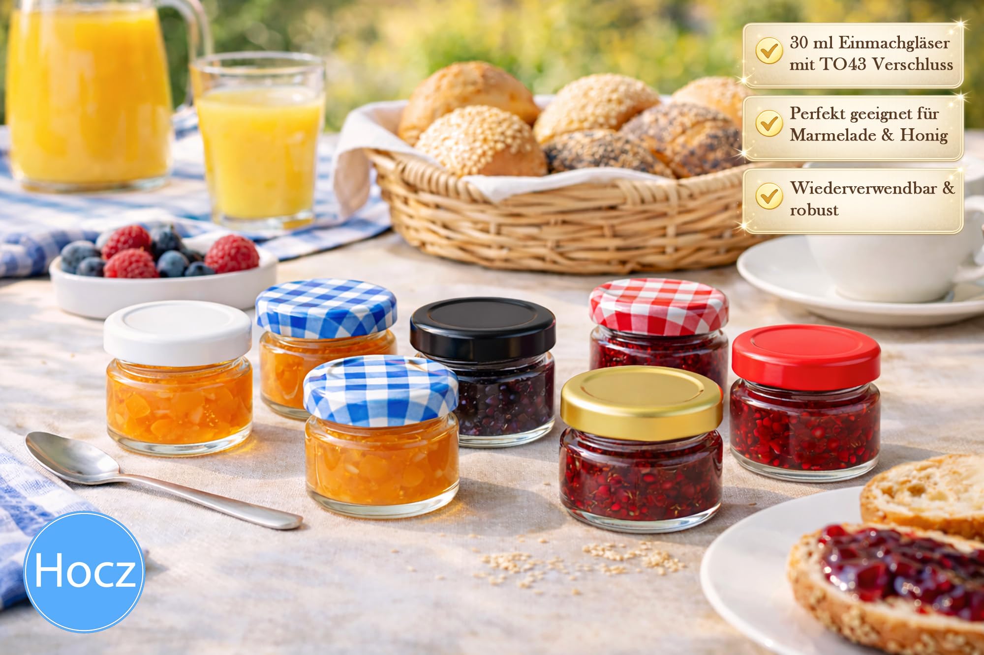 hocz 12x Mini Marmeladengläser 30 ml | mit Deckel Schwarz TO 43 | kleine Einmachgläser mit Schraubdeckel zum befüllen | Schraubgläser, Sturzgläser Set | leere Marmeladen Gläser