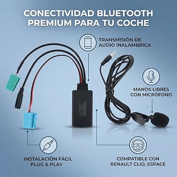 Bluetooth Audio Adapter,DC12V 6Pin Bluetooth Audio Cable Car Stereo AUX-in Adapter with Microphone ABS Fit for Clio/Espace/Megane