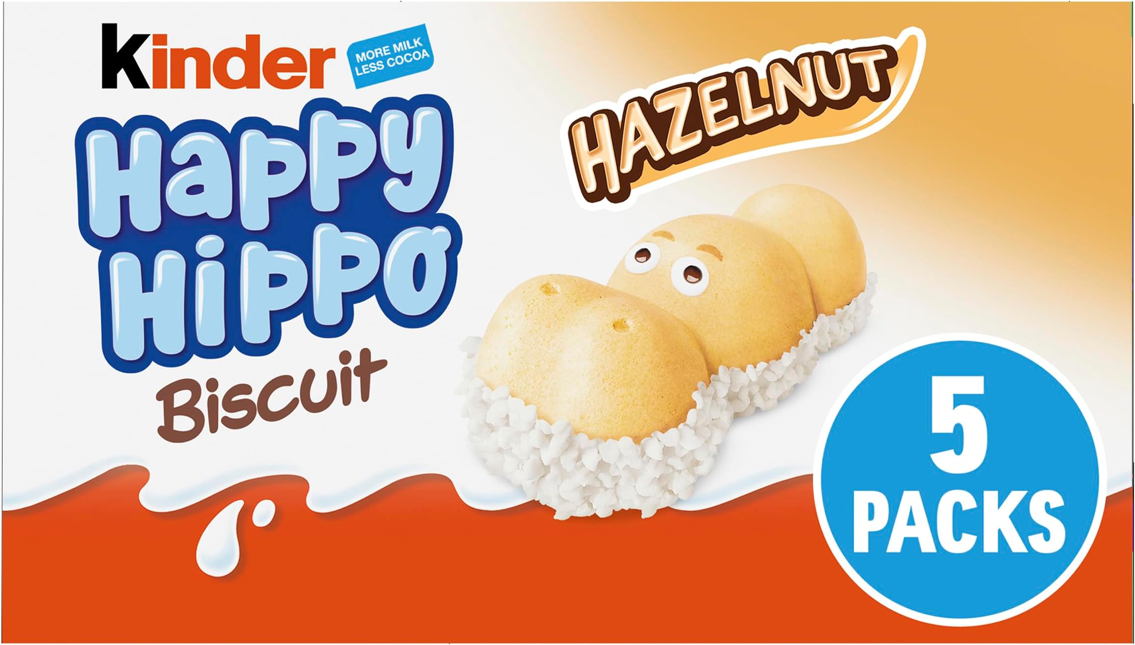 Kinder Happy Hippo Hazelnut Biscuit Wafer with Milk And Hazelnut Filling in Bulk, 10 Packs x 5 Biscuits, 50 Total