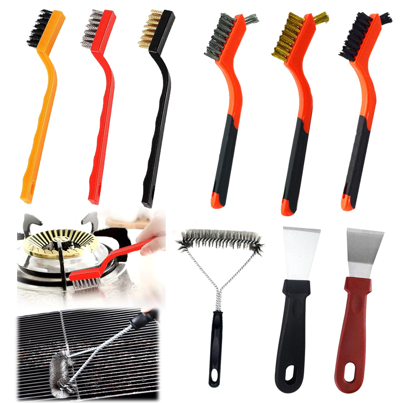 Mini Messing Draad Borstels Plastic Handvatten Draadborstel voor het Schoonmaken van Roest, Metalen Werkstukken, Lassen Slakken en Roest, Vette Vuil, 12pcs