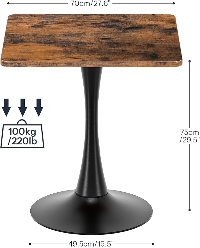 HOOBRO Mesa de Comedor, Mesa Cuadrada para 2 Personas, 27.6" Mesa para Comedor Pequeño, Base Pesada Antideslizante, Fácil de Montar, para Sala y Cocina, Color Marrón Rústico BF18CZ01 miniatura 2