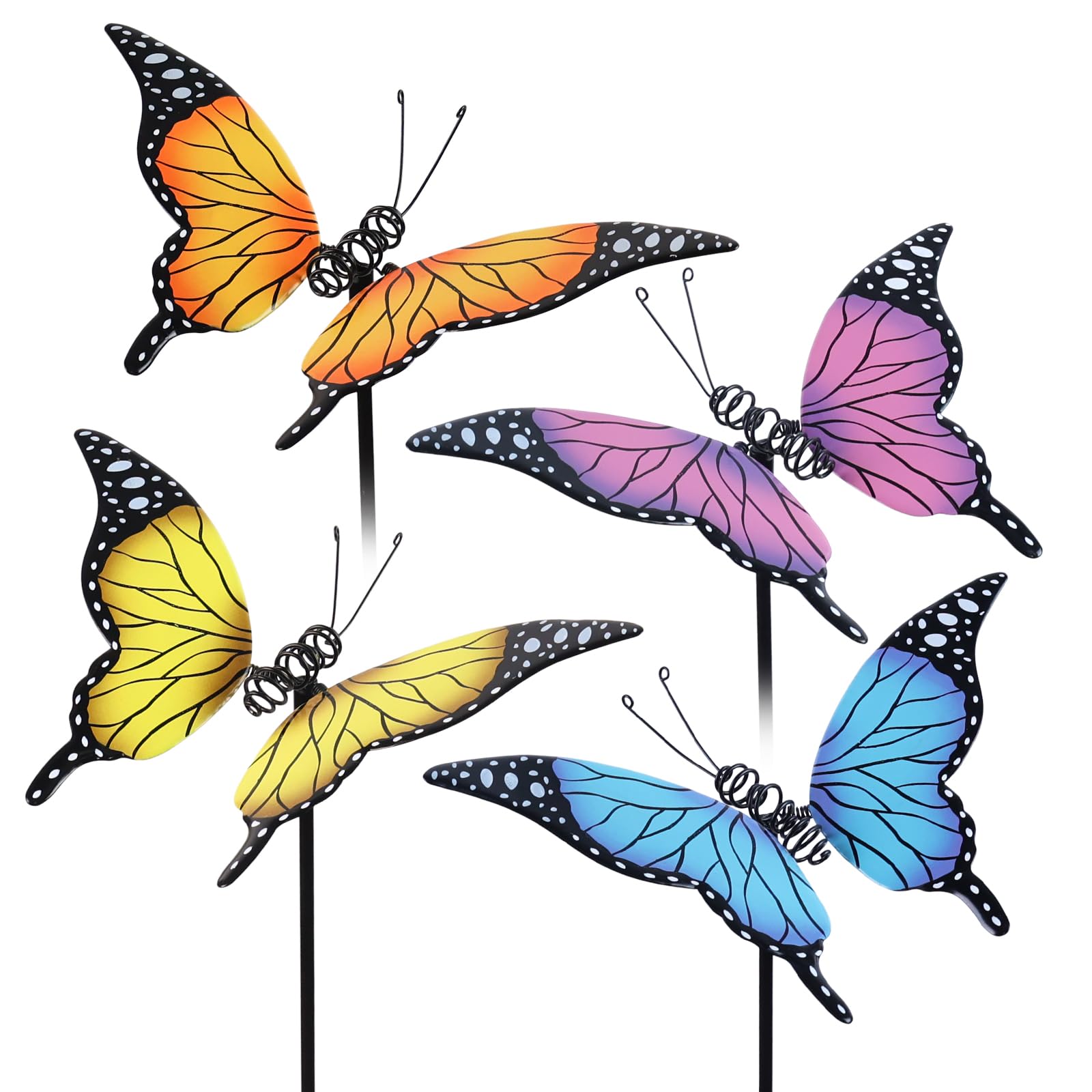 hogardeck Garden Decor for Outside, Set of 4 Metal Butterfly Decorative Garden Stakes for Spring Decor, Yard Art Garden Decorations for Outdoor Lawn Pathway Patio HGMD-2252