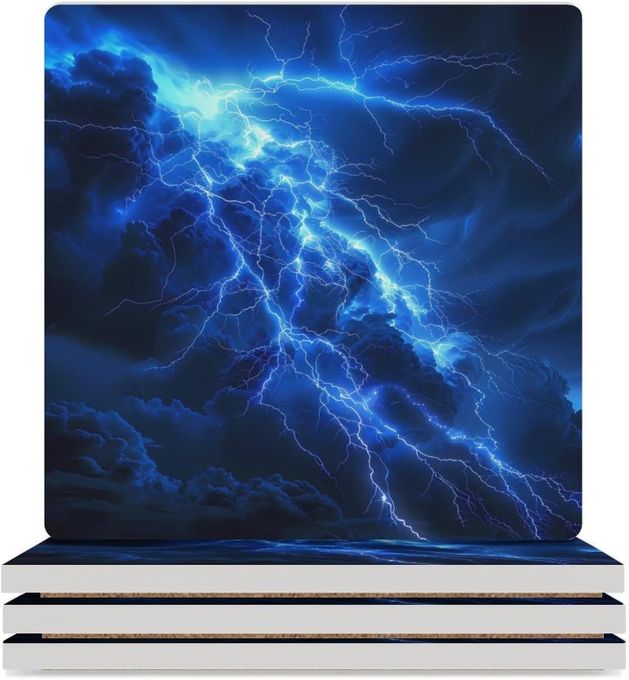 Blue Thundering Dragon Coaster for Drinks Square Ceramic Table Coasters Stone Mat Crafts 4PCS Home Kitchen Decor