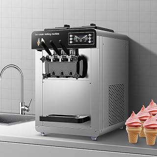 12L Vertical Ice Cream Maker Machine, Frozen Yoghurt Sorbet Maker with 3 Exit, Adjustable Production Speed and Material Shortage Alarm Reminder, 100-200pcs/H Output, Soft Delicate, for Shop
