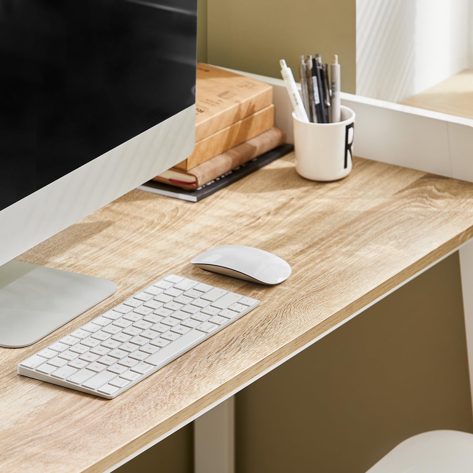 SoBuy Mesa de Escritorio, Mesa de Ordenador con un Estante,Color Blanco, L 125 x H 80 cm,FWT41-WN,ES