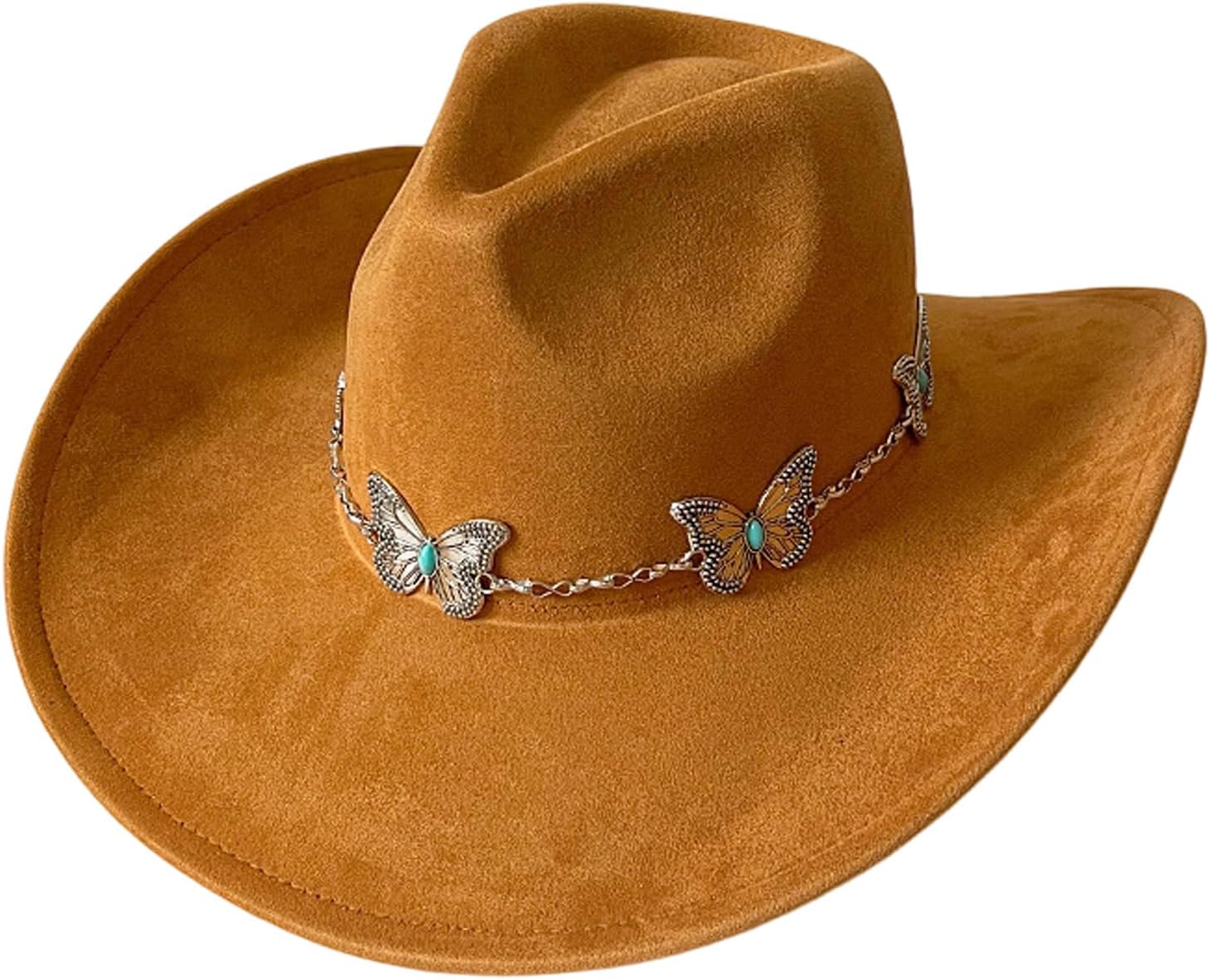 Hat Butterfly Chain Western Styles Wide Brims Top Hats for Sun Protections Music Festival Gathering Western Hat for Women