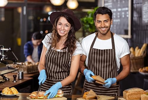 Miniatura 7 de NOBONDO Paquete de 2 delantales ajustables con bolsillos para hombres y mujeres, delantal de cocina a rayas resistentes a las gotas de agua para