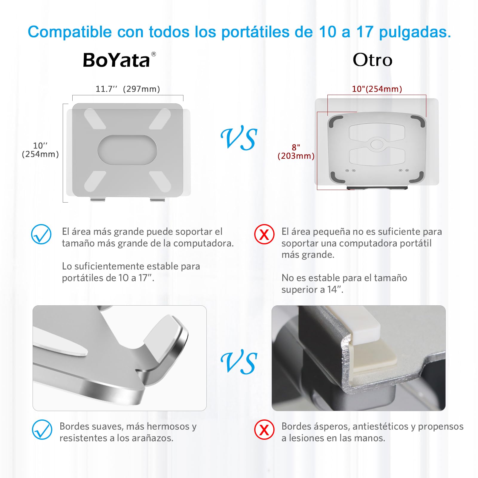 BoYata Soporte para Computadora Portátil, Multiángulo Elevador con Ventilación Térmica Compatible para Computadora Portátil (10-17 Pulgadas) MacBook Pro/Air, Surface Laptop, HP Notebook-Plata
