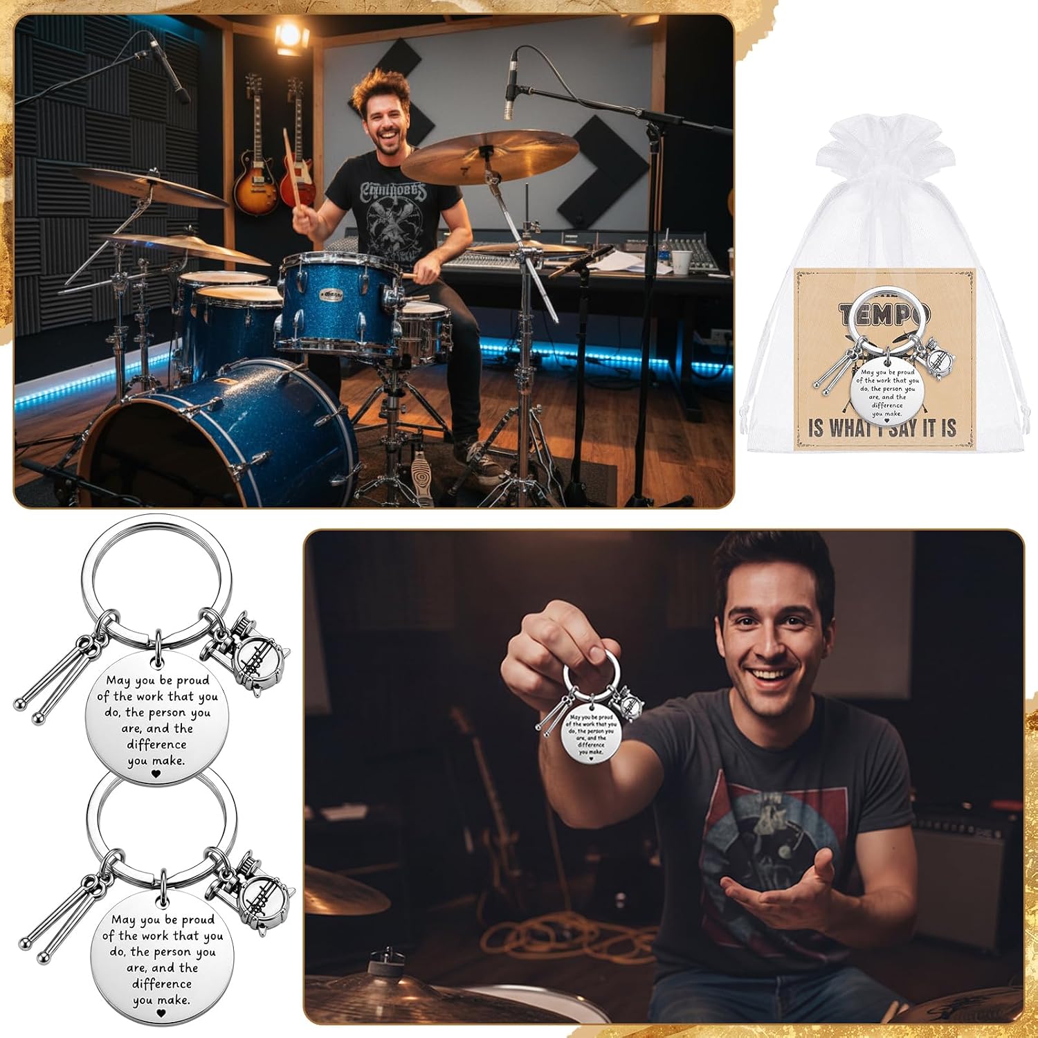 Batiyeer 18 Pack Drummer Keychain Set, Alloy Drum with Cards Bags image 5