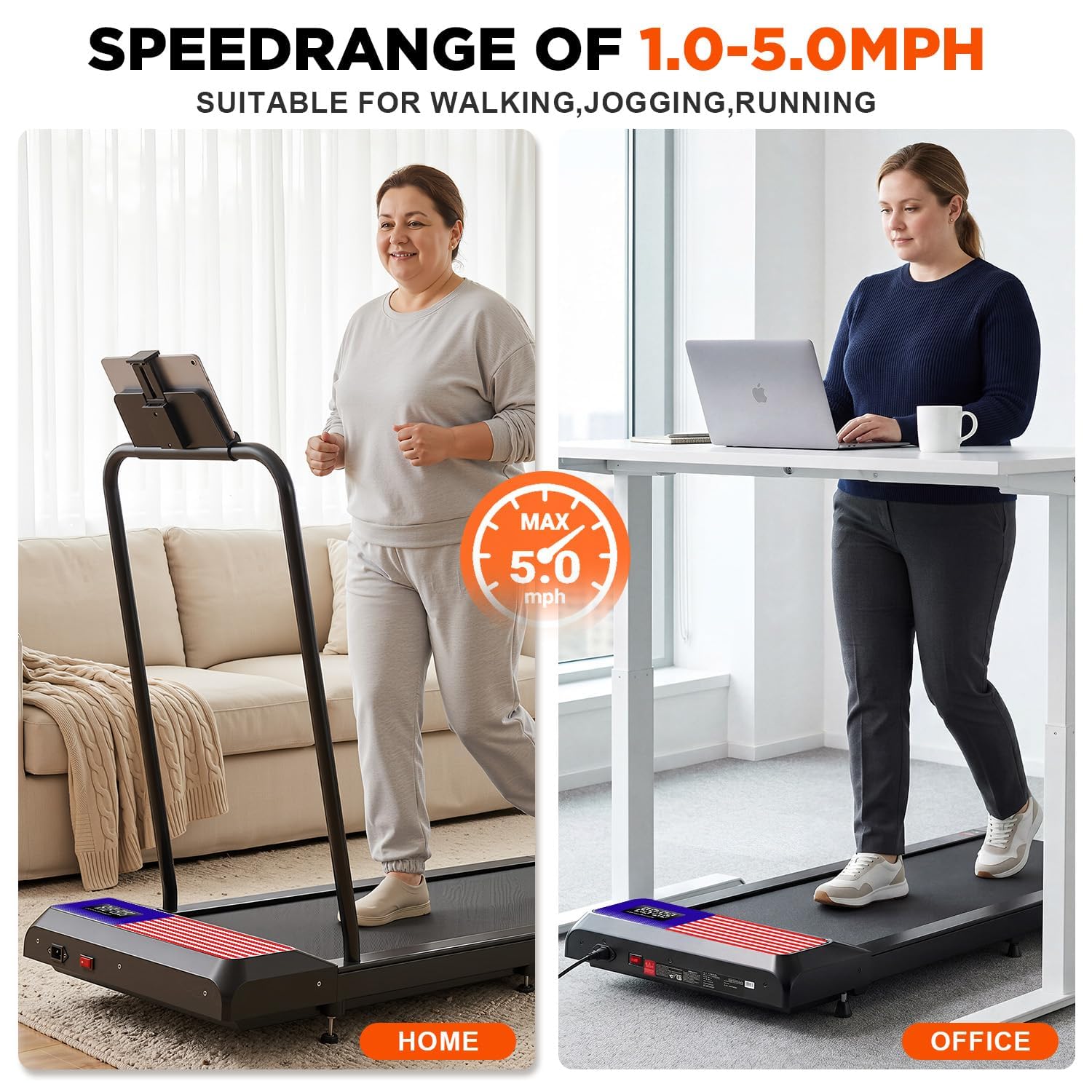 RJOP Walking Treadmill Pad with Incline - Portable Under Desk Treadmill, Walking Pad with Handlebar, 2.5HP Low Noise, 2-in-1 Treadmill for Home Office view 5