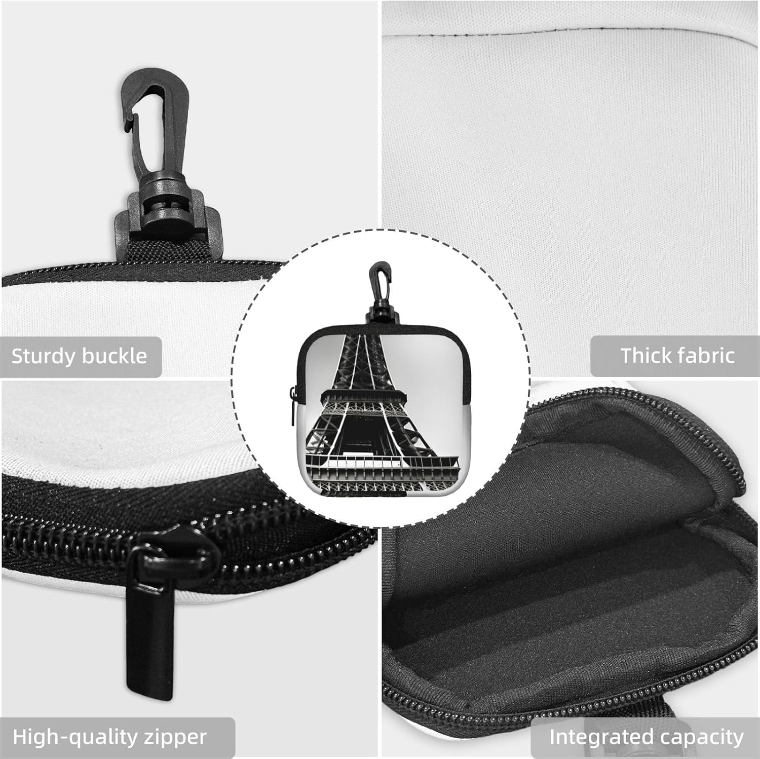 Black Paris Eiffel Tower Print Versatile Square Storage Bag Travel Organizer Pouch Toiletry Home Office Gift image 5