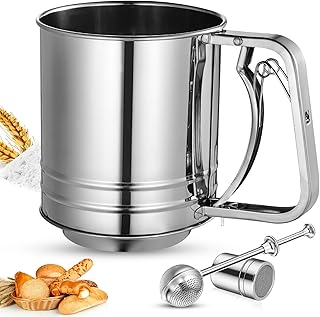 3 in1 Flour Sifter Stainless Steel, 5 Cup Flour Sifter for Baking, Sifter for Baking with Powdered Sugar Duster Set, Flour...