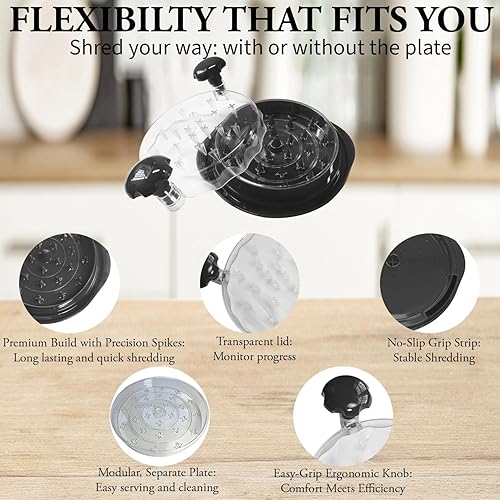 Miniatura 2 de Trituradora de pollo y carne, trituradora manual de pollo con placa extraíble, tapa transparente y cepillo, mango ergonómico, apto para