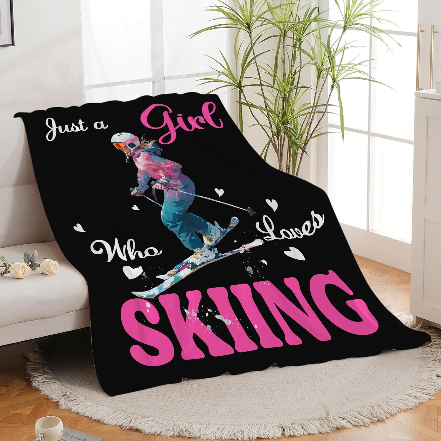 Just a Girl Who Loves Skiing Blanket Ski Flannel Plush Throw Blanket Winter Sports Decor Fleece Stuff Blanket Gifts for Lover Girls Boys Kids Adults Women Bed Travel 40"x50" - Image 6