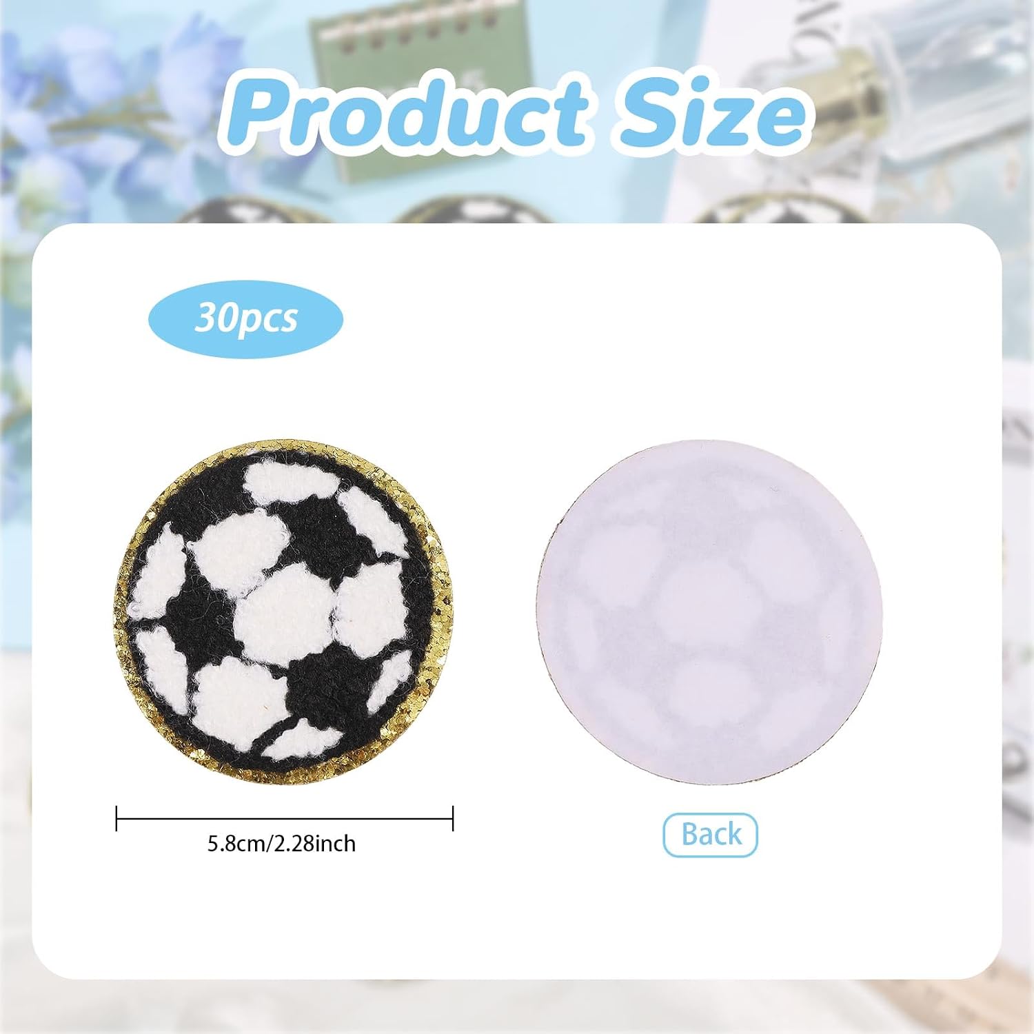 30Pcs Chenille Football Patches, Self Adhesive Soccer Stickers, Sew on Repair Patches Embroidered Applique for Backpacks, Hats, Jackets, Game Day Bowl Party Decorations
