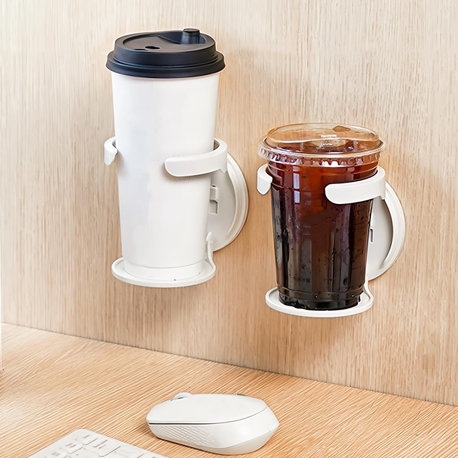 1 Pack White ABS Plastic Folding Cup Holder Collapsible Wall Mounted Drink Stand with Adjustable Support Arm for Coffee Mugs Cans Bottles RV Boat Truck Home Office Gifts image 3