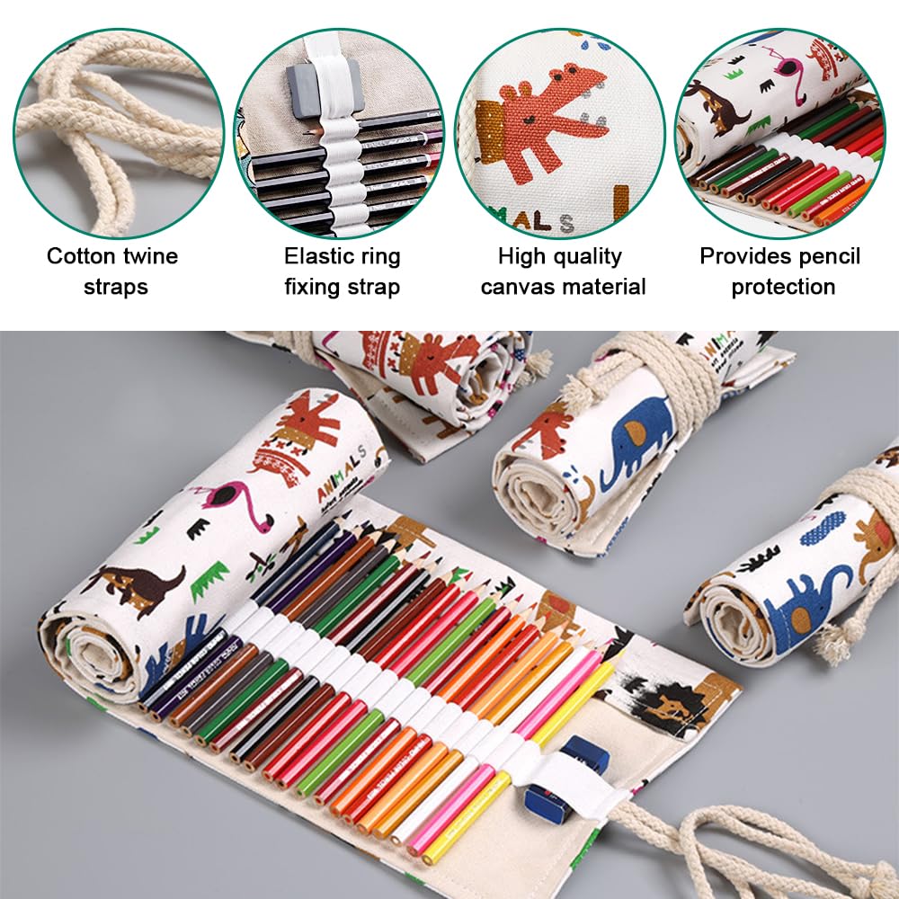 2 Pezzi Astucci Portamatite Arrotolabili In Tela - Per 36 Matite, Ideale Per Artisti E Studenti - Foto 4