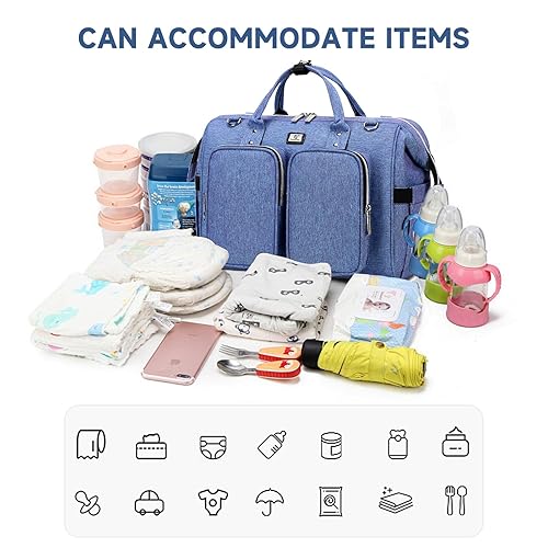 Miniatura 6 de Bolsa de pañales con cambiador y correas para cochecito, bolsas grandes portátiles para bebés recién nacidos, mochilas de viaje unisex y elegantes