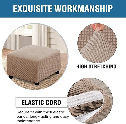 Miniatura 3 de ADPON Fundas otomanas cuadradas, fundas otomanas, protector de taburete de almacenamiento plegable, parte inferior elástica, tela jacquard de