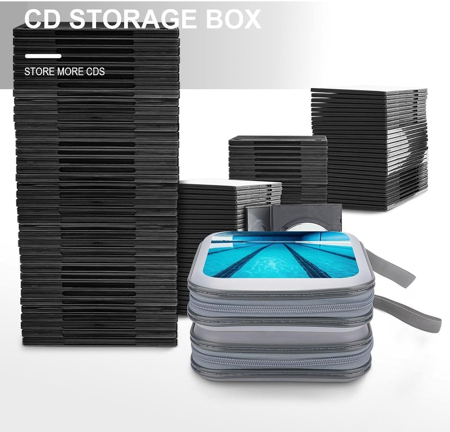 Blue Swimming Pool CD Case DVD Holder Storage Portable Carrying Binder Holder Wallet Large Storage Disc Wallet Bag Hard Plastic DVD Disc Cases Large Media Binder 40 Capacity