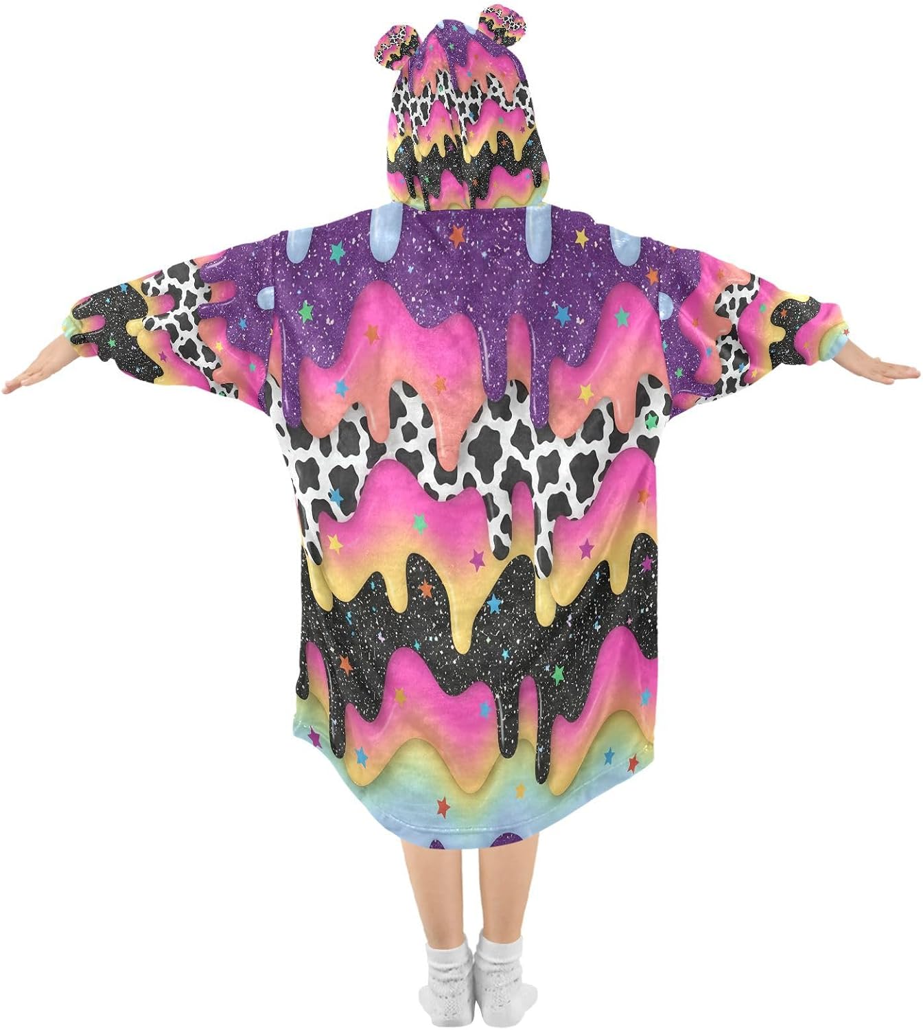 Kigai Colorful Ice Cream Wearable Blanket Hoodie for Kids Oversized Hooded Sweatshirt Flannel Blanket with Pocket