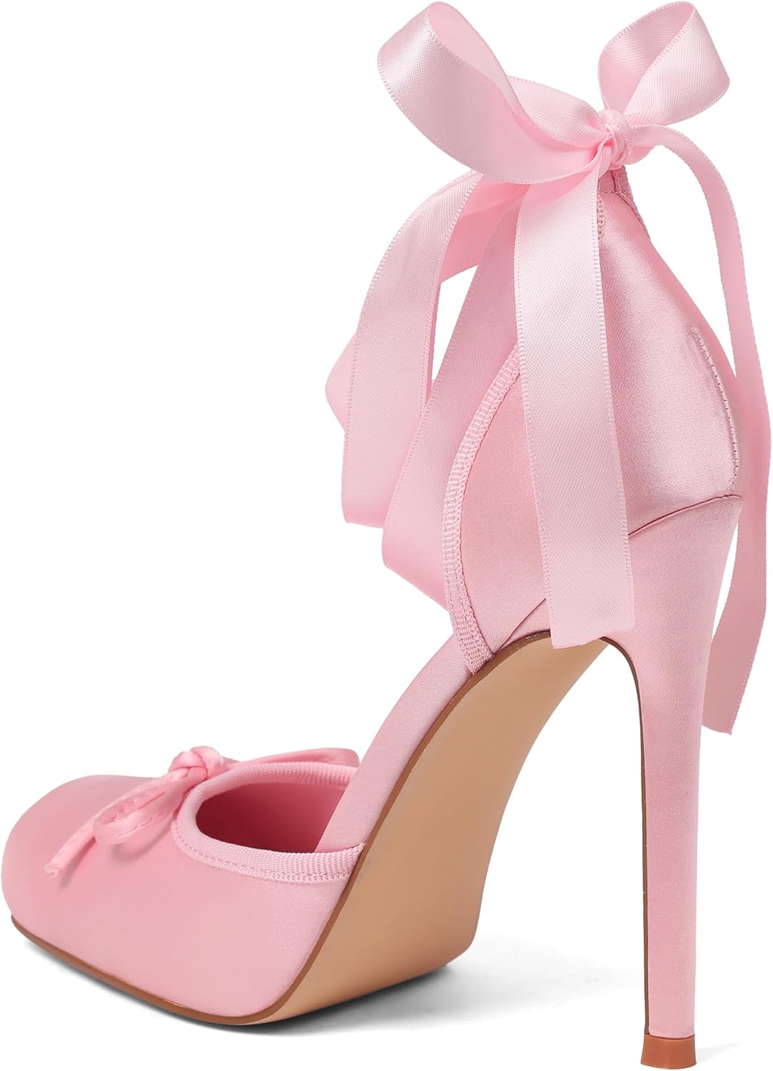 Celbreez Ballet Heels for Women Closed Square Toe Bow Ballerina Heels Lace Up Pink High Heels Slingback Women's Pumps Strappy Stiletto Elegant Party Mary Janes Shoes