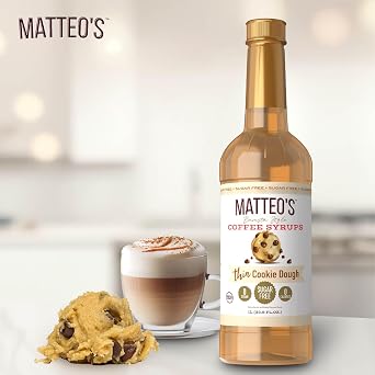 Matteo's Cookie Dough Syrup for Coffee, Lattes, Cappuccinos & Desserts Sugar-Free Sweetener for Beverages, Keto Friendly, Zero Calories, Indulgent Flavor, Non-Alcoholic, 33.8oz (6pk)