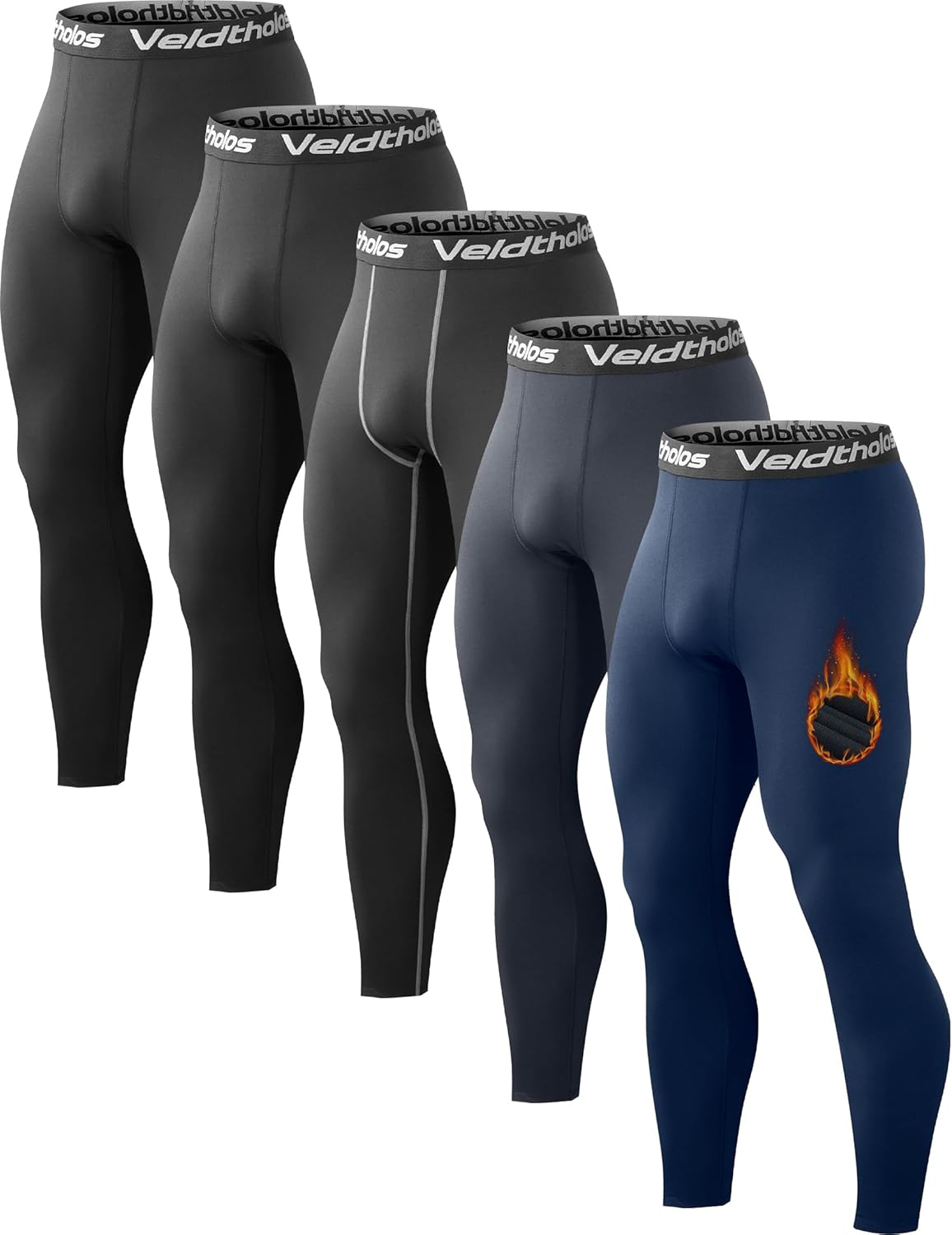 5-Pack Men’s Fleece-Lined Thermal Compression Tights for Winter