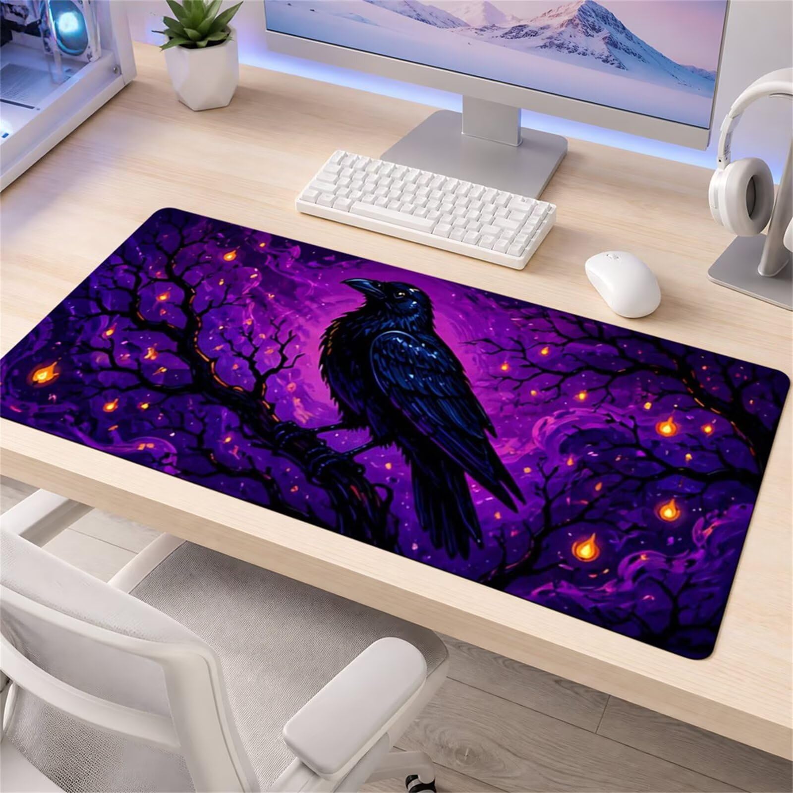 Tappetino per Mouse da Gioco XXL 1200x600x3 mm, Desk Pad Grande con Bordi Cuciti, Base in Gomma Antiscivolo, Accessorio per Ufficio e PC (Animali Foreste)