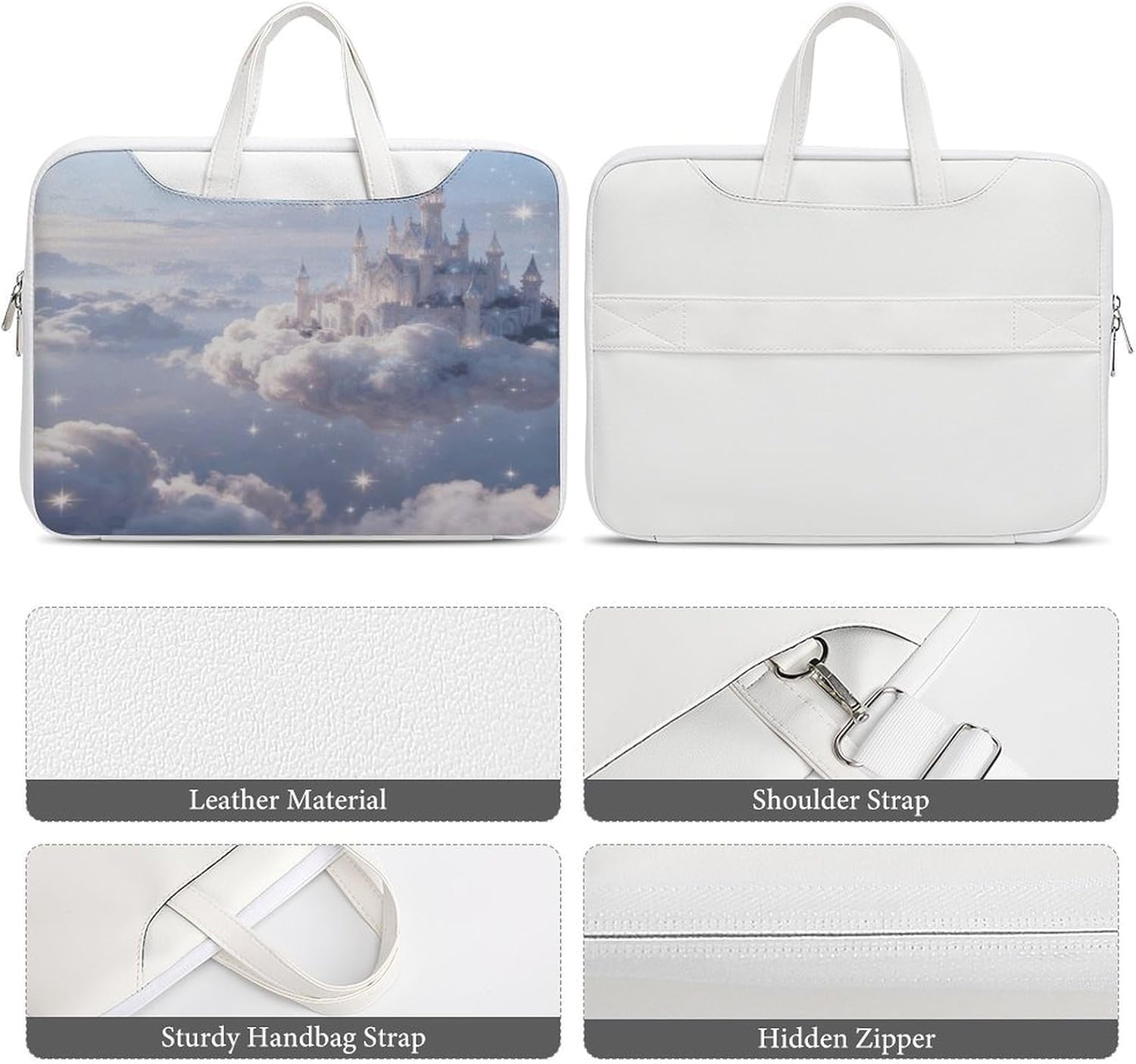 Lost in My Dreams 37x28cm White-style Laptop Bag Leather Tablet Computer Briefcase Large Capacity Work Business Tote Bags for Office