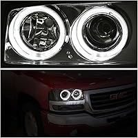 Vista 2 de DNA MOTORING Juego de ensamble de faros Compatible con 99-07 GMC Sierra 1500/01-07 Sierra 1500HD 2500HD 3500/00-06 Yukon XL 1500 2500, Cromo/Ámbar