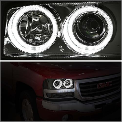 Miniatura 2 de DNA MOTORING Par de faros delanteros compatibles con GMC Sierra 150001-07 Sierra 1500HD 2500HD 350000-06 Yukon XL 1500 2500, cromoámbar,