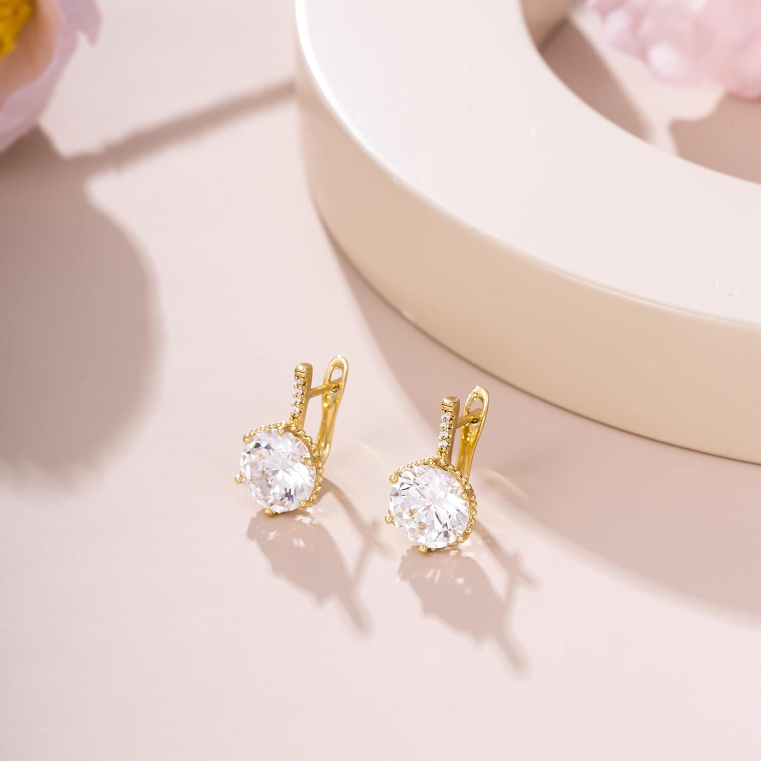 XUPING Dangle Earrings for Women 14K Gold Leverback Crystal Small Huggie Cubic Zirconia Hypoallergenic Trendy Earring Jewelry - Image 3