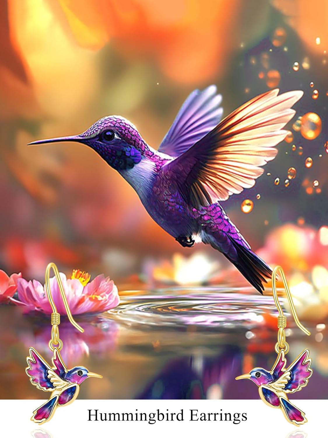 Dreamboat Hummingbird Bird Dangle Drop Earrings for Women 925 Sterling Silver Enamel Hook Jewelry Gifts for Hummingbirds Lovers - Image 3