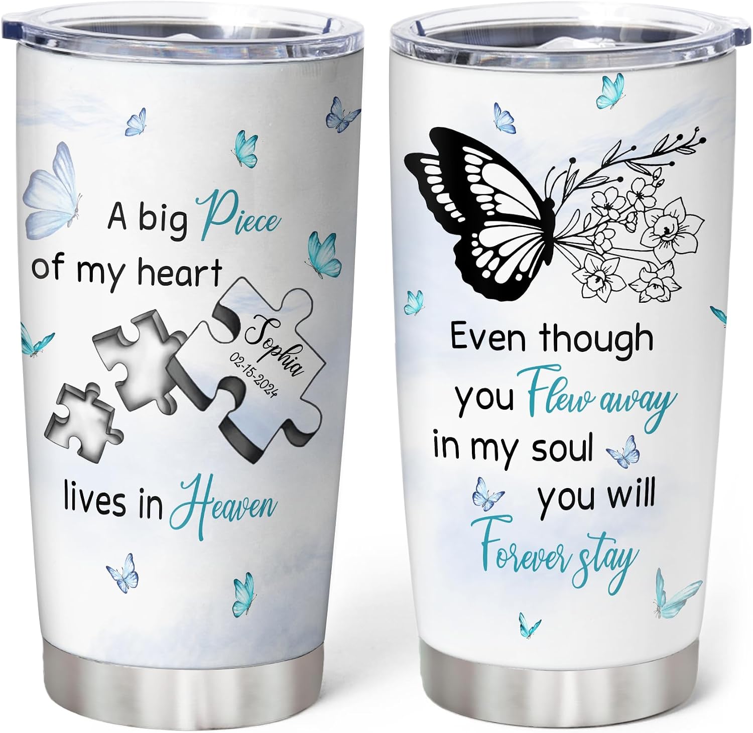 Hyturtle Personalized Sympathy Tumbler - Memorial Gift For Loss Of Mother Women - Butterfly Lover Gift For Religious In Loving Memory On Christmas - Custom Tumbler 20oz Stainless Steel Coffee Cup