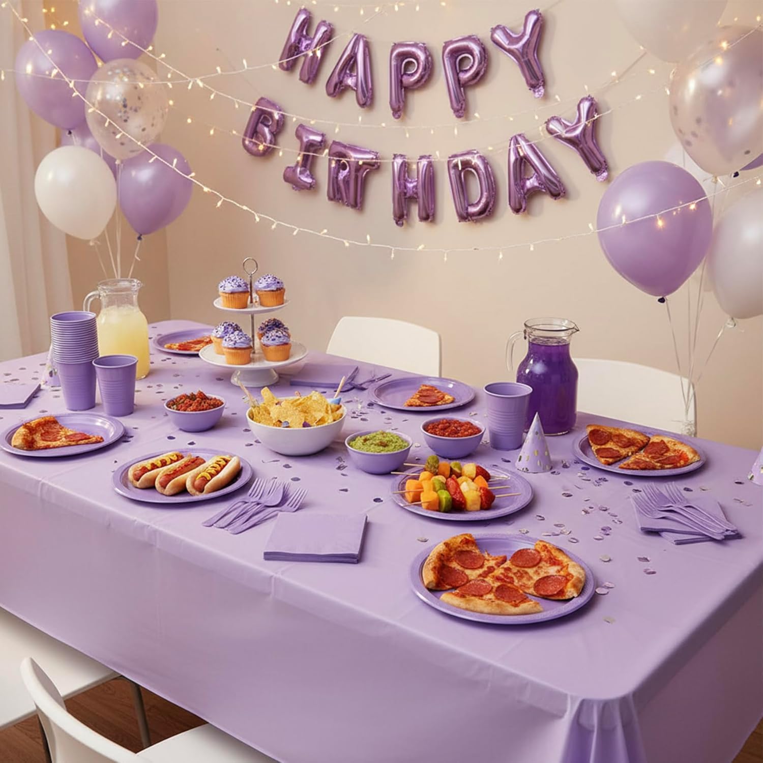 Lavender Plastic Plates for Party,50 Guest Disposable Plastic Plate Set 9" Plates,7" Dessert Plates,Napkins,12 oz Cups,Forks & Tablecloth for Baby Shower,Wedding,Birthday,Afternoon Tea Party