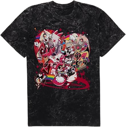 Hot Topic Hazbin Hotel Pride Heart Mineral Wash T-Shirt Black Mineral WASH Large