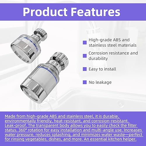 Miniatura 3 de Juego de 28 filtros de agua para fregadero con elementos filtrantes, grifo de filtro giratorio de 360, alta capacidad de filtración para fregaderos