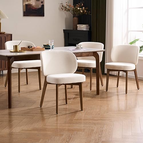 Miniatura 23 de YOUNUOKE Silla de comedor tapizada, moderna silla de comedor de tela de chenilla con patas de madera, respaldo ancho y cómodas sillas laterales para