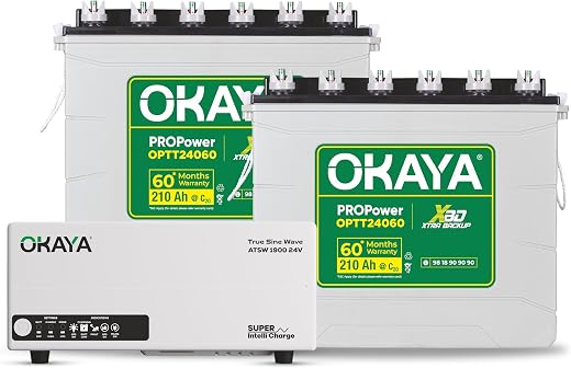 Okaya Inverter with Two Battery Combo for Home,Office &amp; Shops|ATSW 1900 24V Pure Sine Wave Inverter 1650VA with 36 Months ...