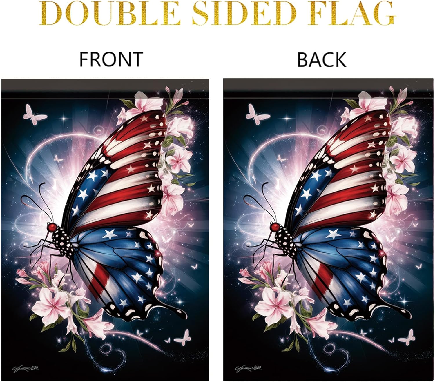 Patriotic American Flag Butterfly Garden Flag 4th of July Memorial Day 12x18 Inch Double Sided Veterans Day Decorations Supplies for independence Day Decorative Yard Flag Decor Outside - Image 7