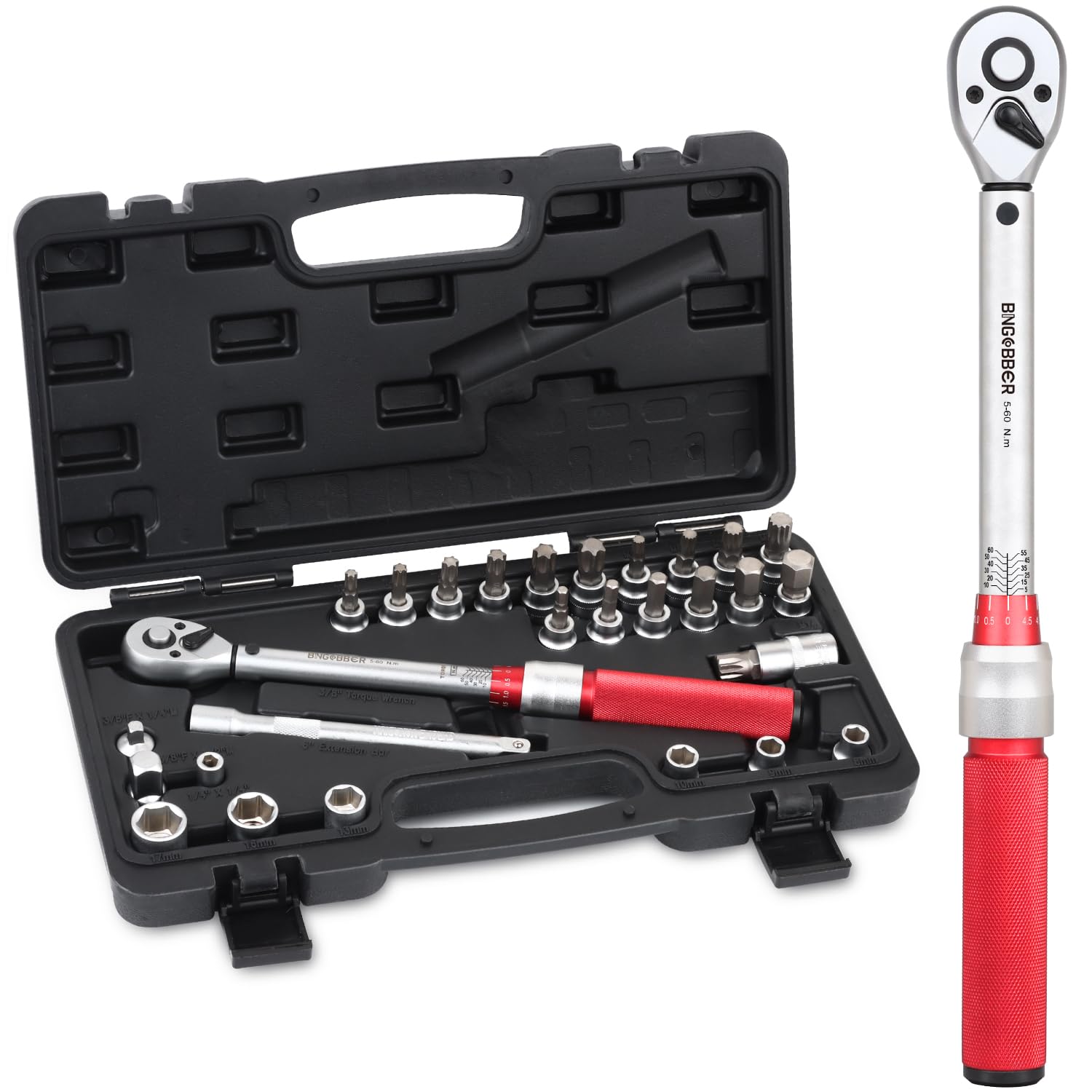 Jeu de clés dynamométriques 3/8" 5-60 Nm 28PCS Outil de précision