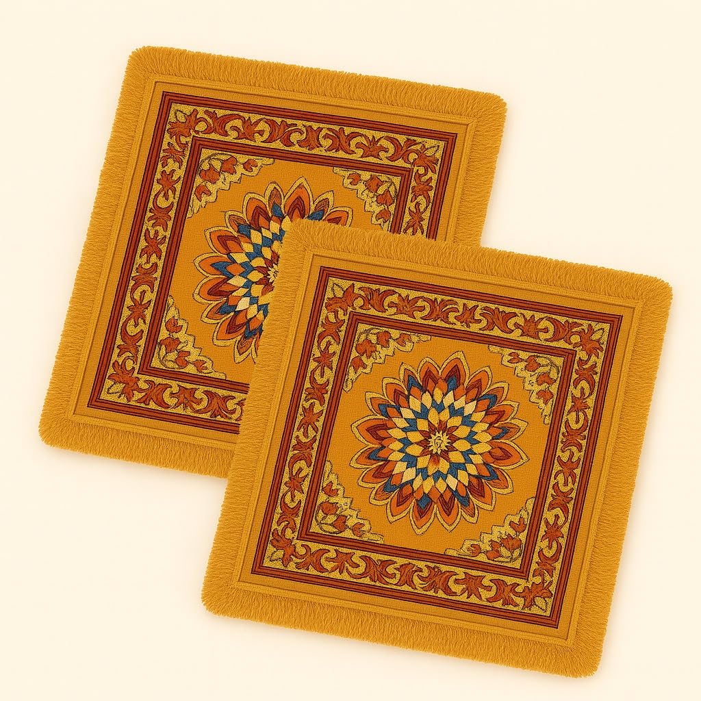 Velvet Pooja Mat for Mandir | Soft & Durable Printed Square Aasan for Puja | Traditional Prayer Mat for Home & Temple Use | Easy to Clean & Foldable | 24x24 Inch | Pack of 2-image-13