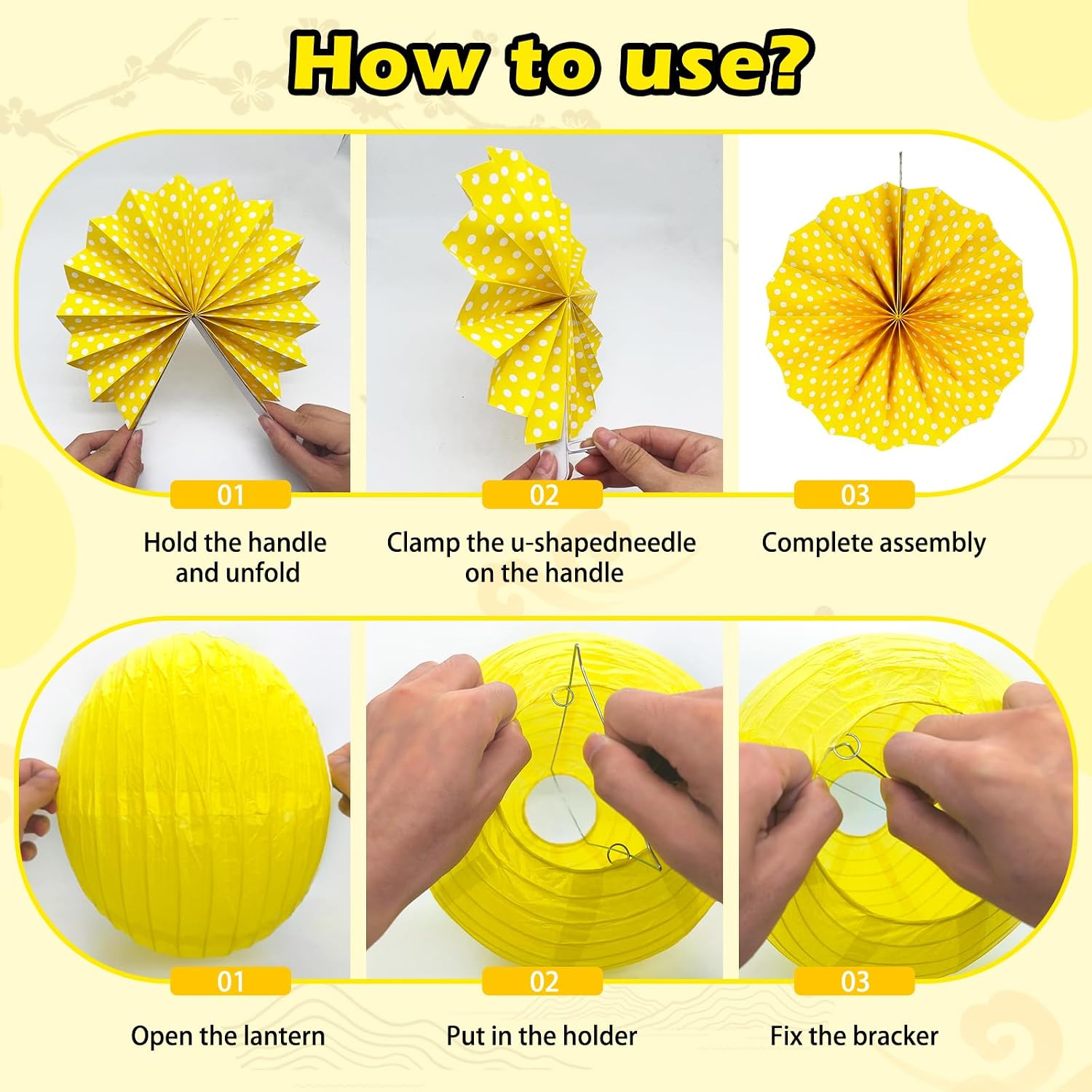 15Pcs Yellow Party Decorations Kit, Hanging Yellow and White Paper Lanterns Fans for Home Birthday Wedding Graduation Picnic BBQ Baby Shower Thanksgiving Fall Party Decorations