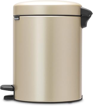 Brabantia Step-On XS Trash Can | Metallic Gold | 1.3 Gallon / 5L | Bathroom, Bedroom, Office Trash Can with Light Pedal Opening, Handle & Removable Inner Bucket | 8.1 x 10.7 x 11.5 | + Trash Bags
