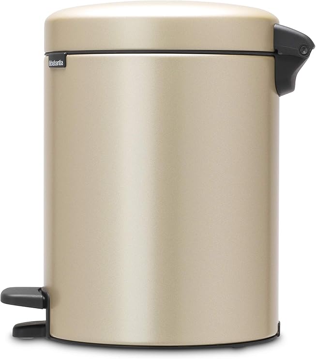 Brabantia Step-On XS Trash Can | Metallic Gold | 1.3 Gallon / 5L | Bathroom, Bedroom, Office Trash Can with Light Pedal Opening, Handle & Removable Inner Bucket | 8.1 x 10.7 x 11.5 | + Trash Bags